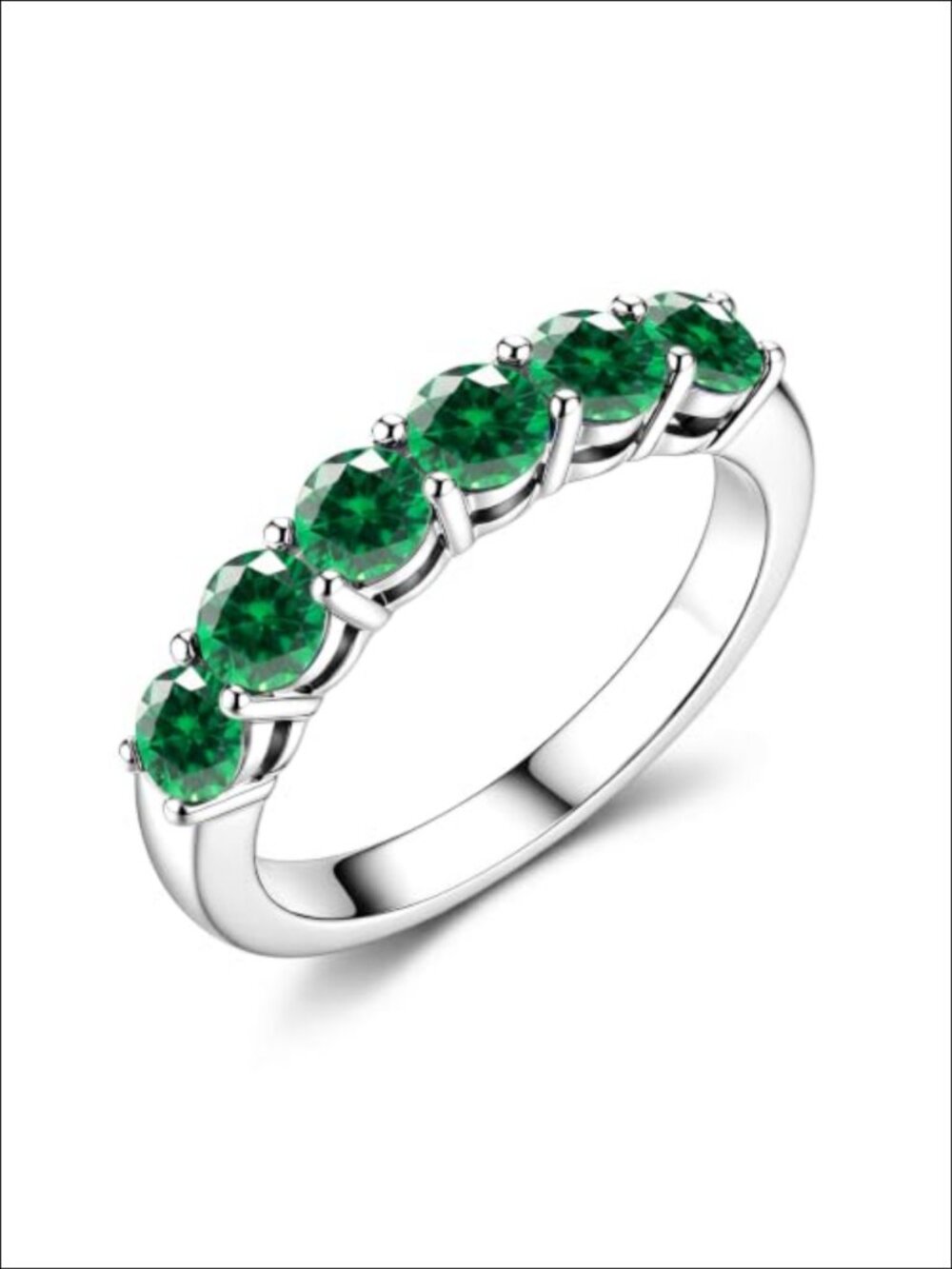 3.5mm 6-Stone Created Emerald Eternity Ring White Gold Plated Wedding Band